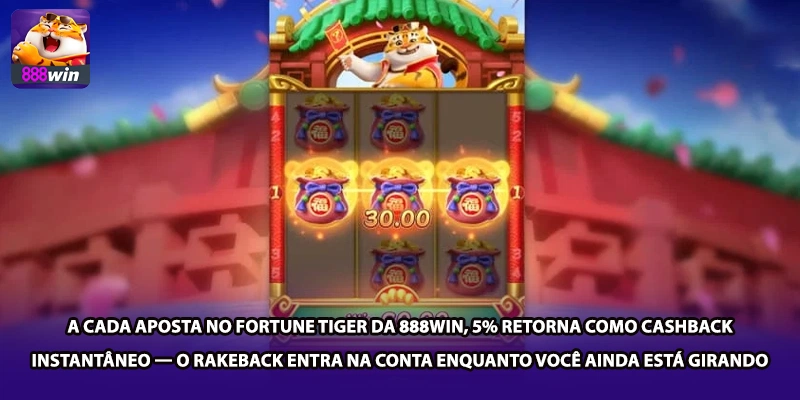 A cada aposta no Fortune Tiger da 888win, 5% retorna como cashback instantâneo — o rakeback entra na conta enquanto você ainda está girando
