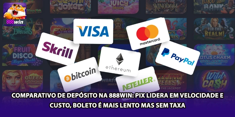 Comparativo de depósito na 888win: PIX lidera em velocidade e custo, boleto é mais lento mas sem taxa
