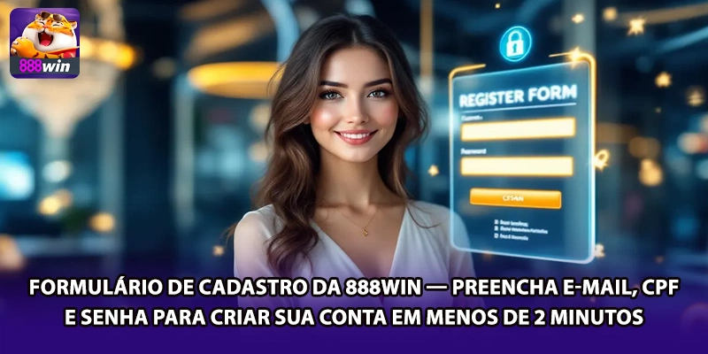 Formulário de cadastro da 888win — preencha e-mail, CPF e senha para criar sua conta em menos de 2 minutos