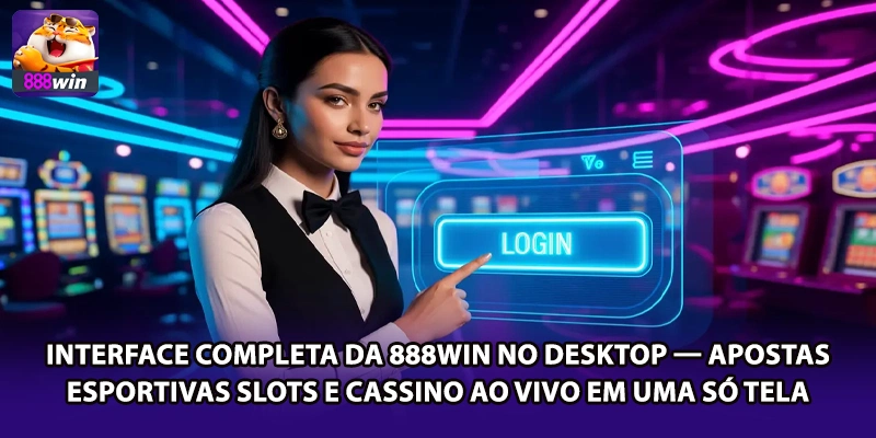 Interface completa da 888win no desktop — apostas esportivas, slots e cassino ao vivo em uma só tela