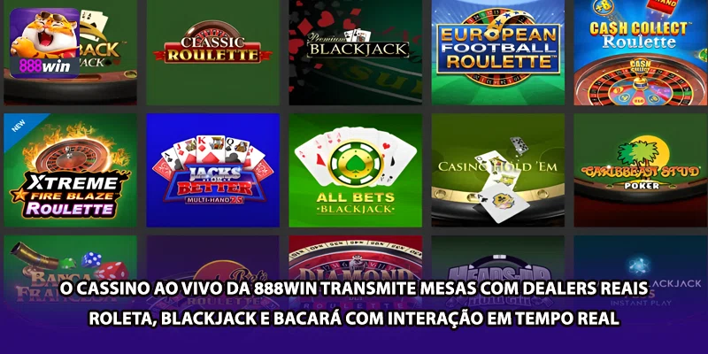 O cassino ao vivo da 888win transmite mesas com dealers reais — roleta, blackjack e bacará com interação em tempo real